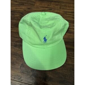 Polo Ralph Lauren Cap Adjustable LEATHER Strap Back Green Apple w/Blue Pony Logo